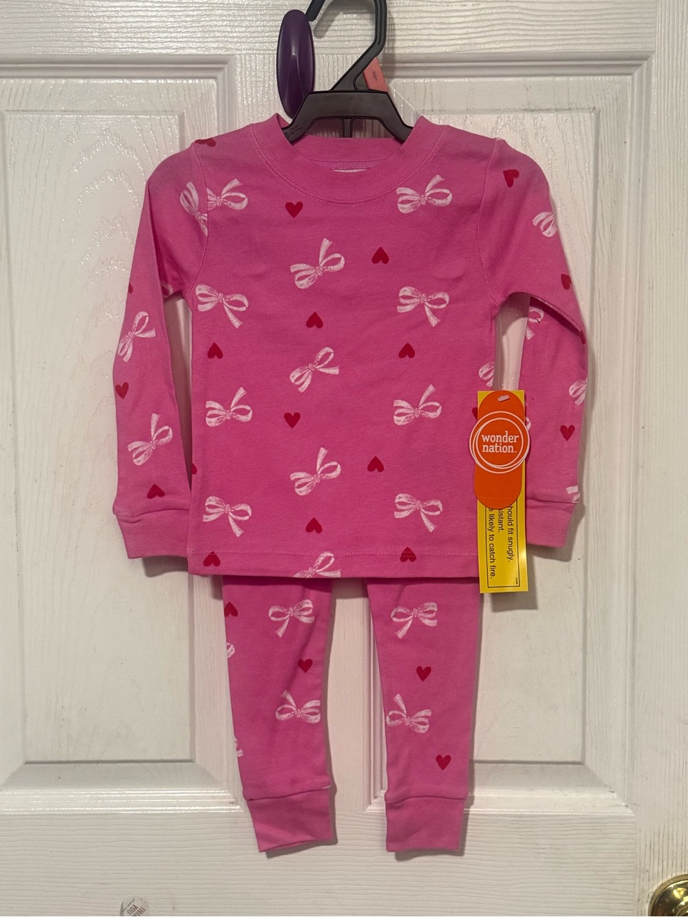 wonder nation Hot Pink Bow & Red Heart Pajama Set